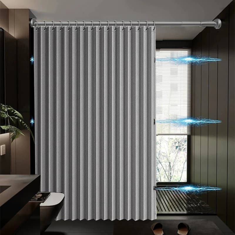 Tenda Doccia Magnetica Pieghevole con Ganci, Divisorio Curvo da Parete per Bagno con Striscia Magnetica per Risparmio Idrico