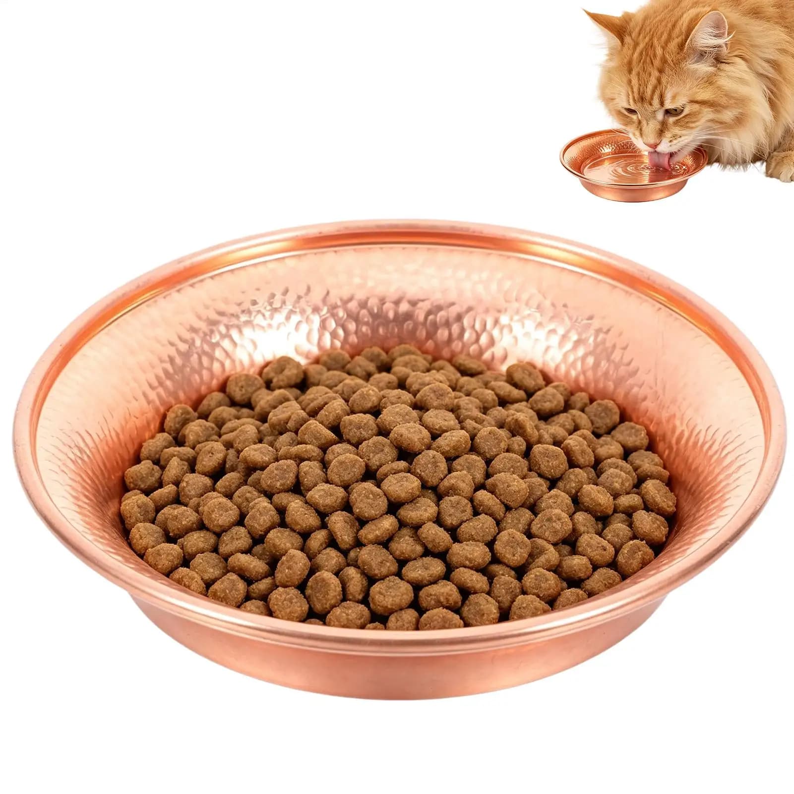 Copper Dog Water Bowl Non-Slip Wide Opening Textured Round Cat Food Bowls Water Dish For Puppy Kitten Home Cage Kennel Yard Pet