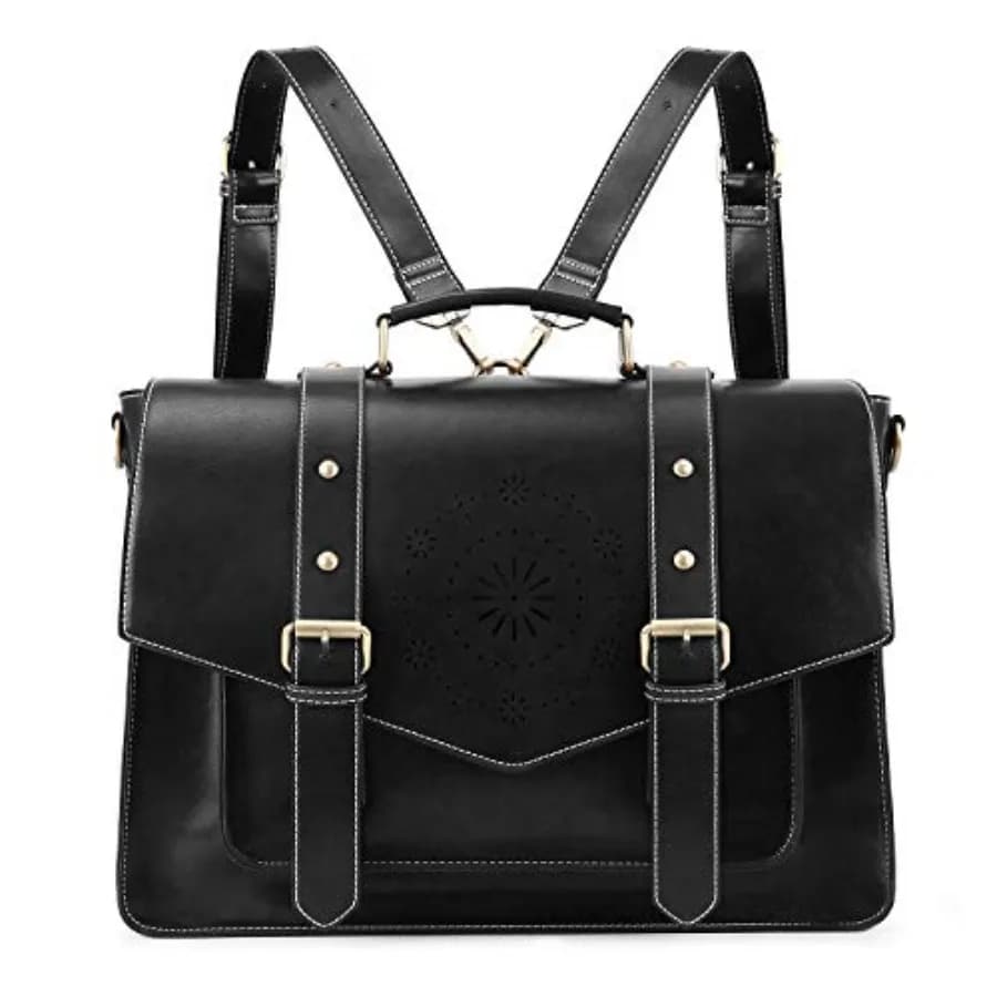 Zaino da donna, borsa a tracolla, borsa per laptop in similpelle vegana, borsa da lavoro, adatta a laptop da 15,6 pollici, nero