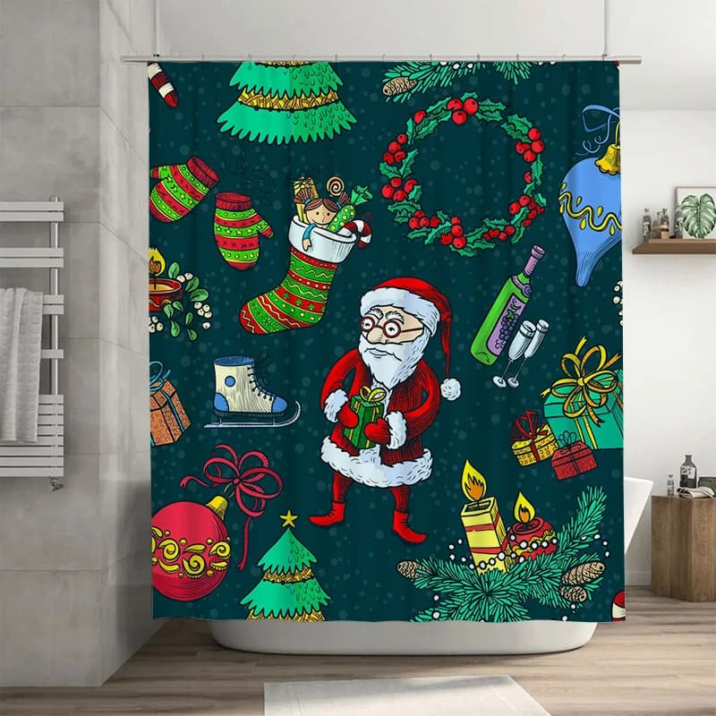 TU Tenda da doccia natalizia Babbo Natale Vacanze Festive Decorazioni per il bagno Tessuto impermeabile Decorazioni per la casa di Natale Idea regalo Festive Seaso