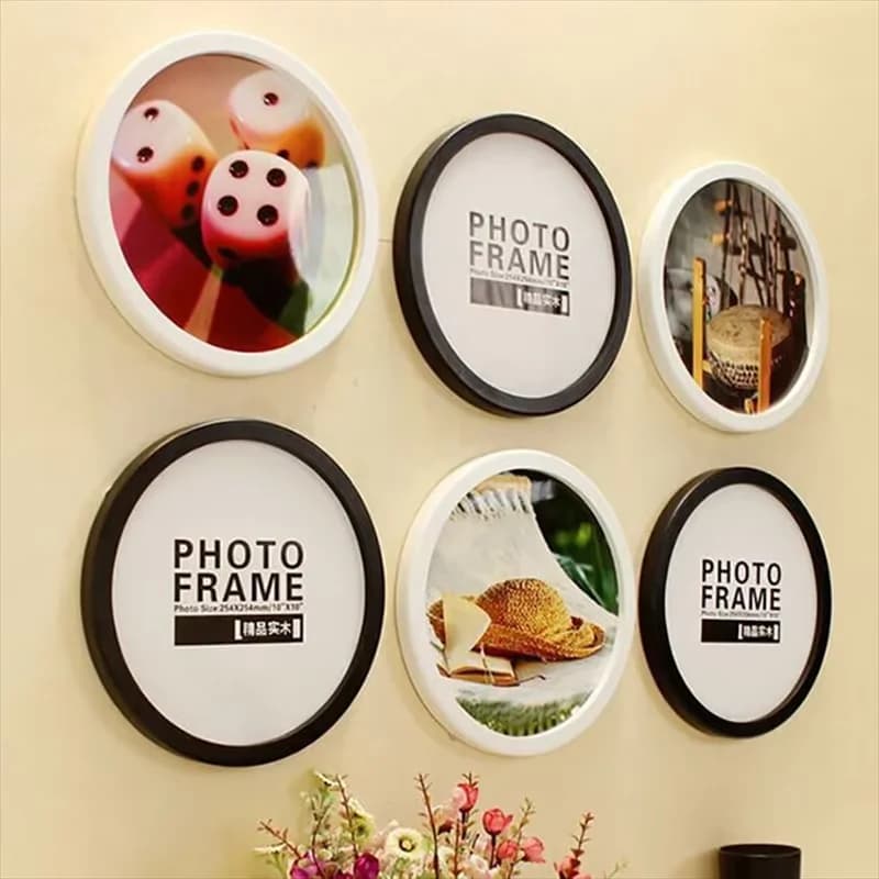 Simple Style Circular Photo Frame Solid Color Solid Wood Wall Mounted Photo Frame 5-10 Inch Frame Childrens Picture Single Frame