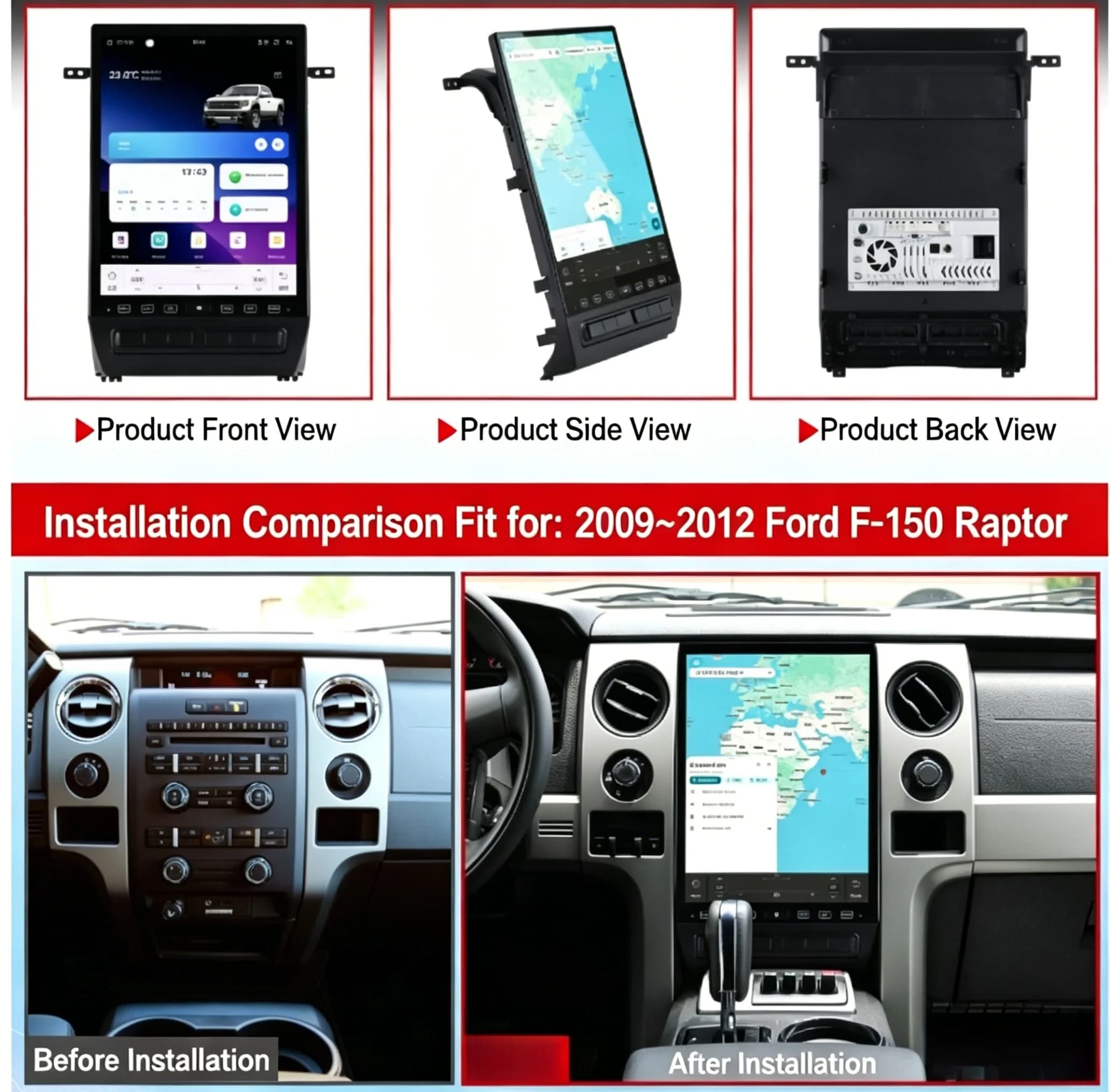 16.2 Inch Android 14 CarPlay Car Radio For Ford F150 2009 2010 -2012 Touch Screen Multimedia Player GPS Navigation Head Unit DSP