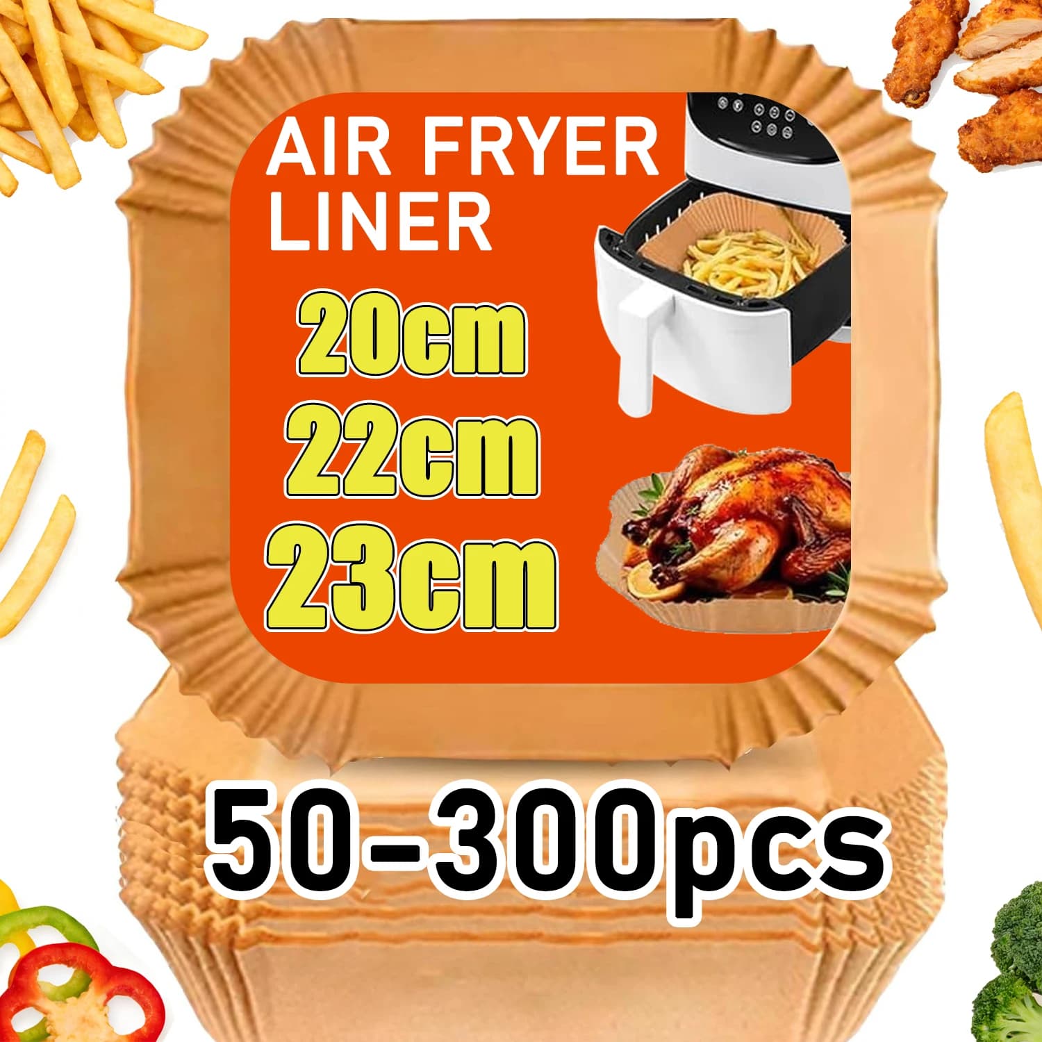 20/22/23 cm Air Fryer Disposable Card Sheets, Oil Resistant, Oven, Microwave, Roast and Oven Accessories