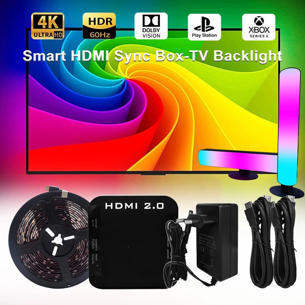 Smart Ambient TV Led Backlight With 4K HDMI 2.0 Device Sync Box WS2811 5050 RGB LED Strip Light Kit For 24-85 Inch TV Video PS4