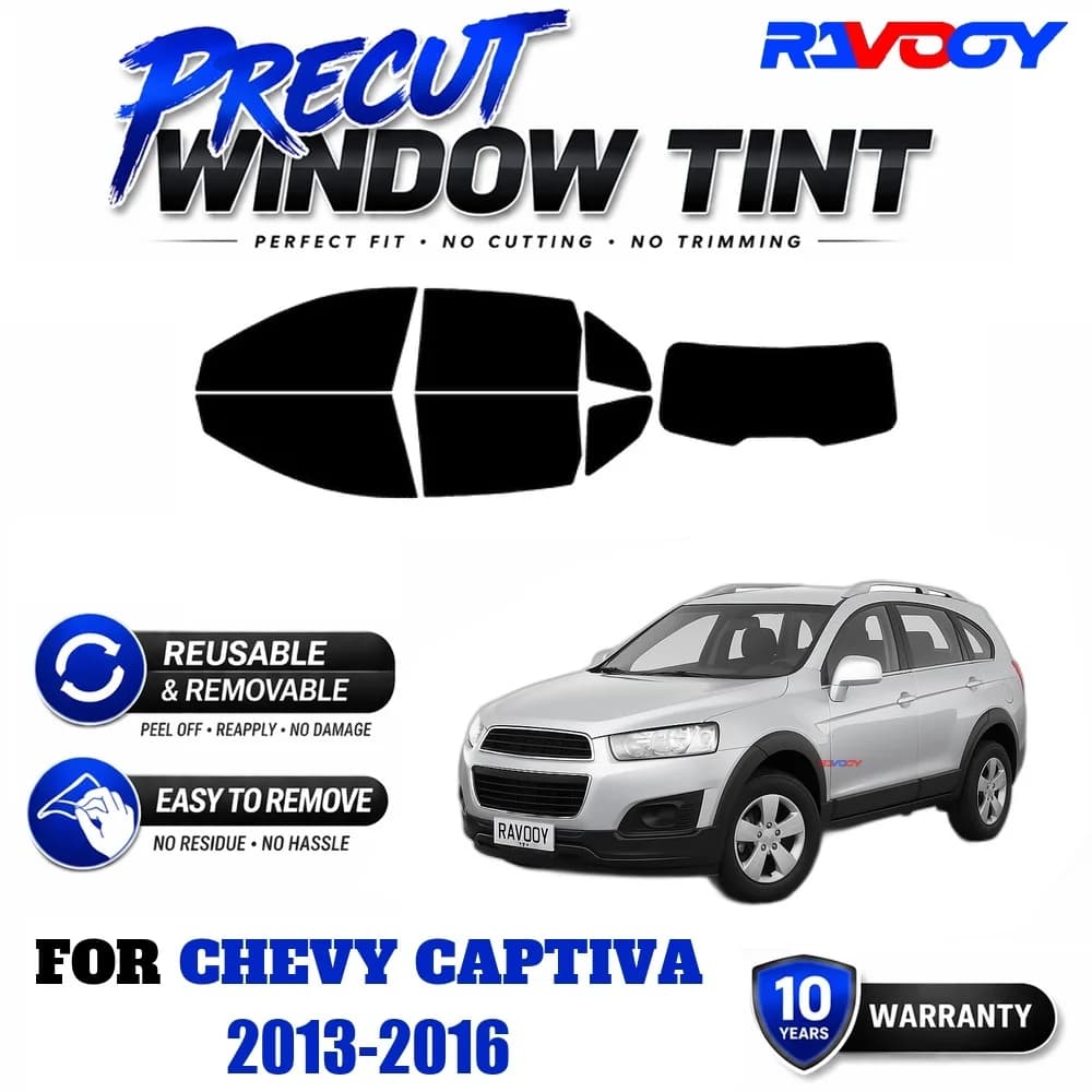 RAVOOY Precut Window Tint, Reusable Removable EPU Film, Custom Fit for Chevy Captiva 2013-2016, UV Heat Protection