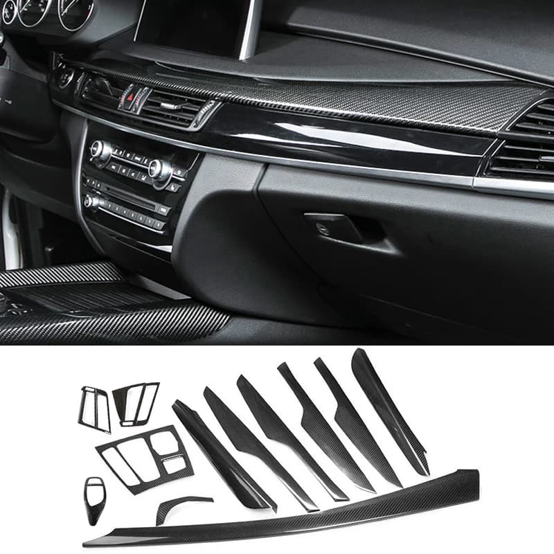Per BMW X5 X6 F15 F16 2014-2018 Vera Fibra di Carbonio Centro Console Pannello Porta Interna Striscia Trim Pomello Del Cambio Trim Copertura Accessori
