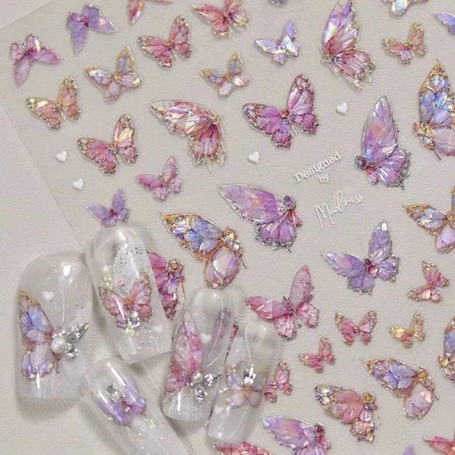 5D Relief Glitter Butterfly Nail Stickers DIY Aurora Nail Art Decorations Manicure Decals Makeup Stickers