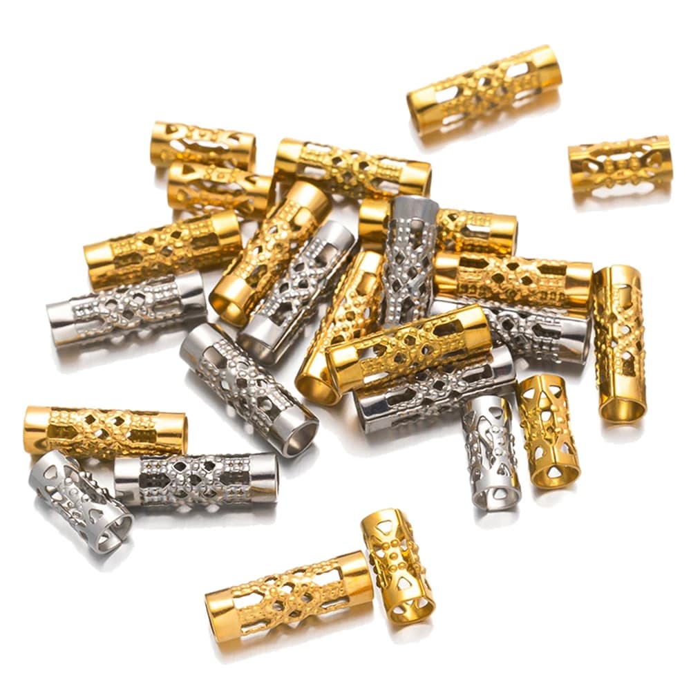20 pezzi di perline sparse distanziatrici a tubo cavo in acciaio inossidabile dorato per braccialetti europei fai da te, collane, creazione di gioielli artigianali, foro da 3 mm