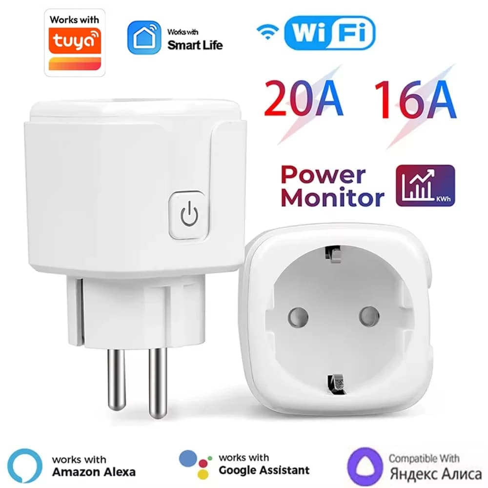 Szaoju 16A/20A With Power Monitor WiFi Socket EU Function Timing Smart Plug Tuya Smart Life APP Works With Alexa Google Home