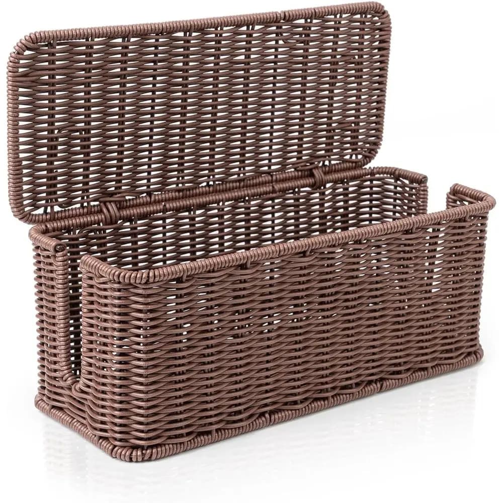 Cable management box, hand-made rattan cable organizer with 2 open slots, multiple socket caches, router and USB hub, Registered