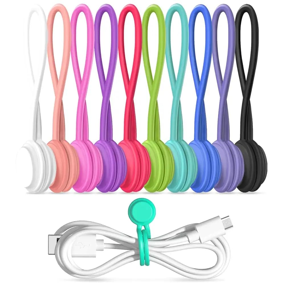 Fascette Magnetiche per Cavi 10 Pezzi, Organizzatori Riutilizzabili per Cavi, Auricolari, Cavi USB, Clip Segnapagina, Fascette Avvolgenti, Cinghie