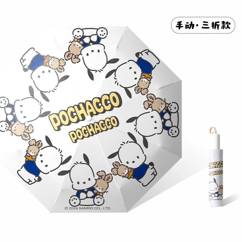 Ombrello Sanrio Pochacco per Studenti, Ombrello Hello Kitty Bivalente con Protezione UV, Ombrello Rinforzato Kawaii per Pioggia e Sole, Regalo
