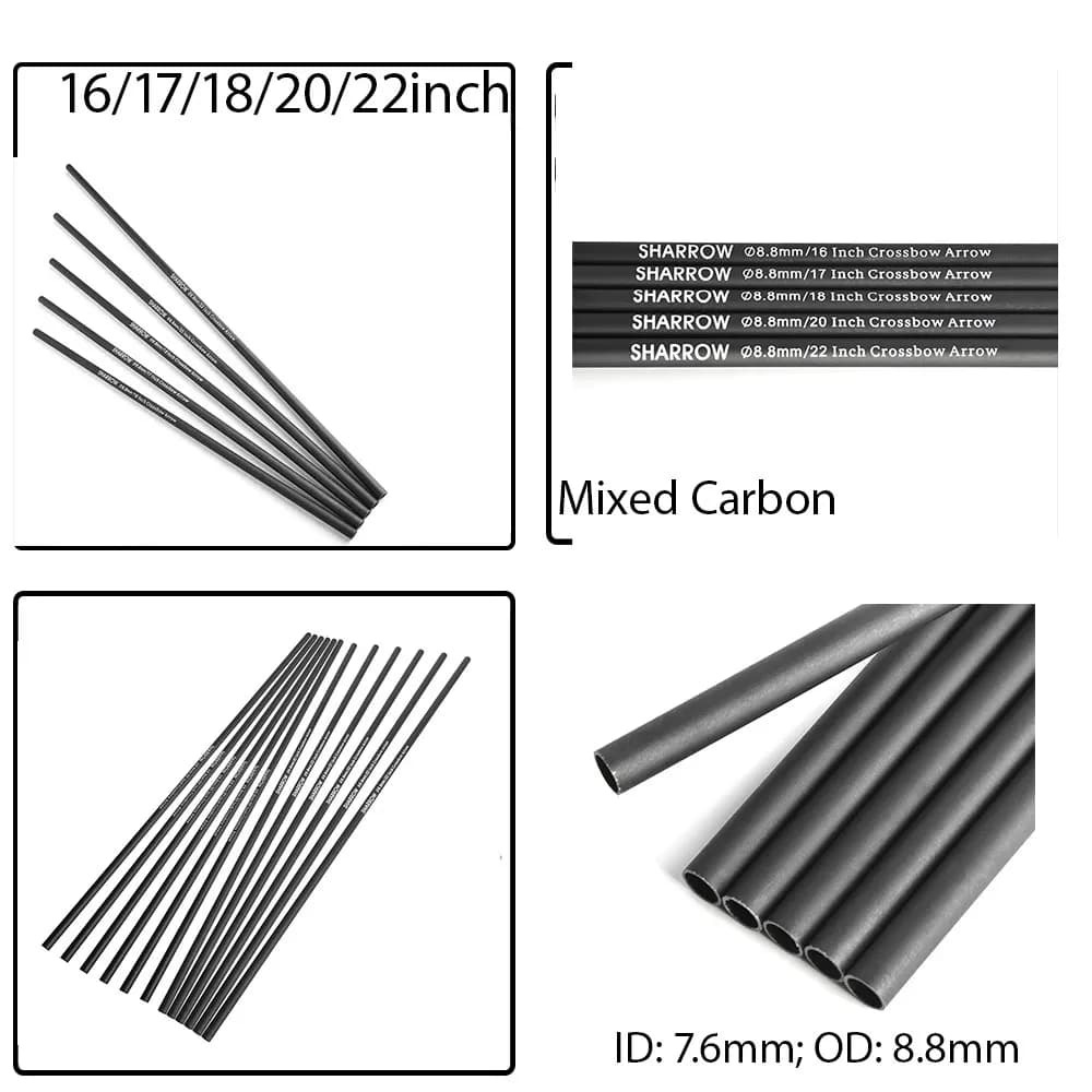 Frecce per Balestra da Caccia 16/17/18/20/22 Pollici, Aste in Carbonio OD 8.8mm ID 7.6mm per Tiro con Balestra e Tiro al Bersaglio, 6/12 Pezzi