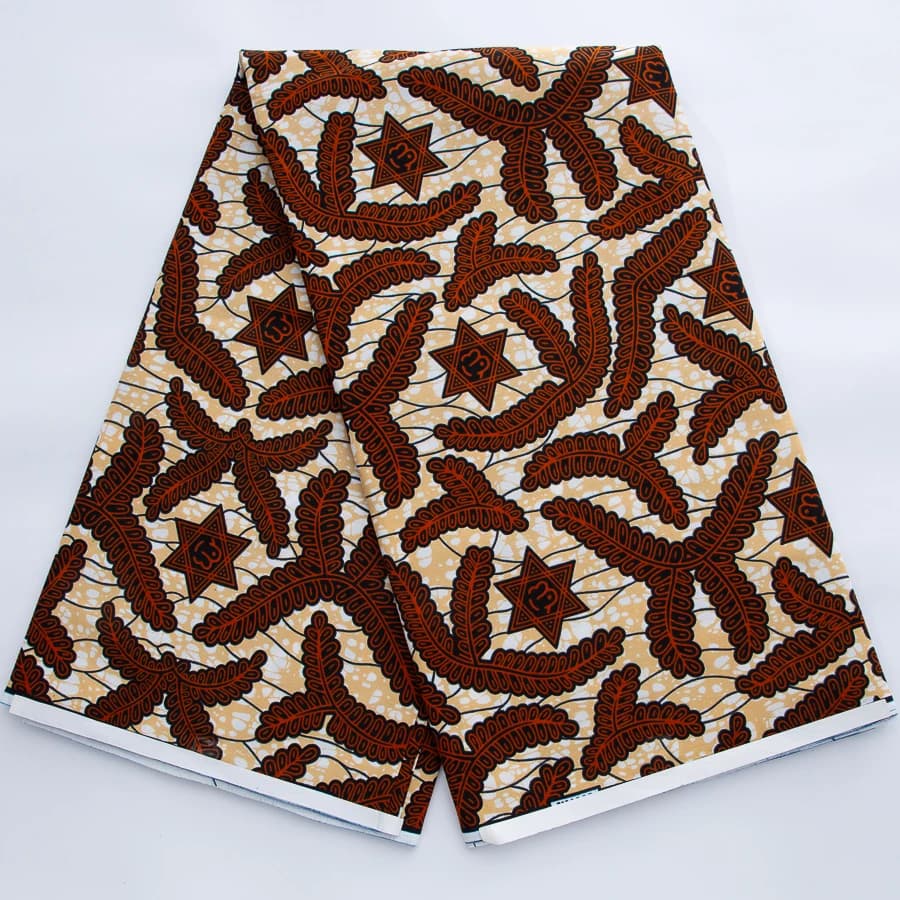 African Dutch Wax Print Fabric, Brown Star Leaf Pattern Ankara Wax Lace Fabric for Nigerian Party Dress, African Sewing Material