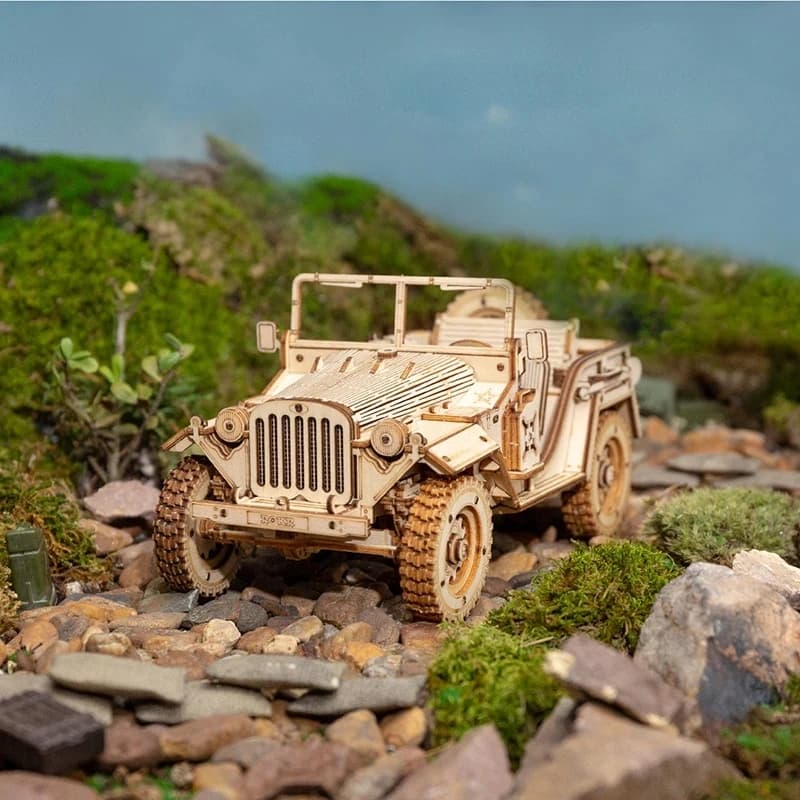Puzzle 3D in legno per bambini e adulti, kit modello Jeep dell'esercito da costruire, giocattoli STEM di costruzione educativa fai-da-te, regalo creativo