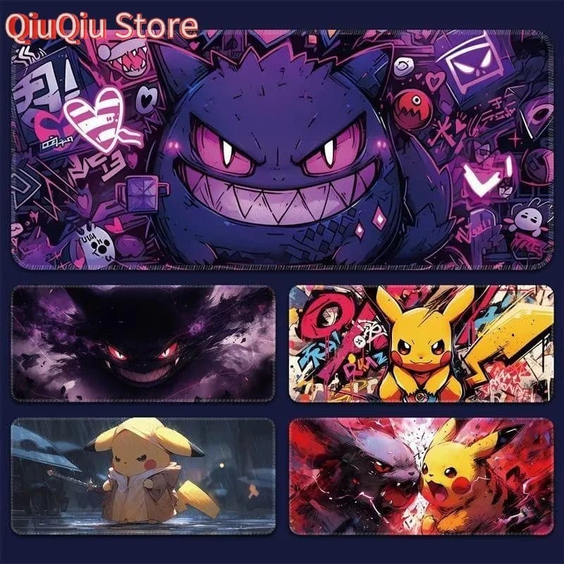 Tappetino per mouse XXL Tappetino da scrivania Gengar & Pikachu - Base in gomma antiscivolo - Perfetto per i giochi e i fan dei Pokémoni