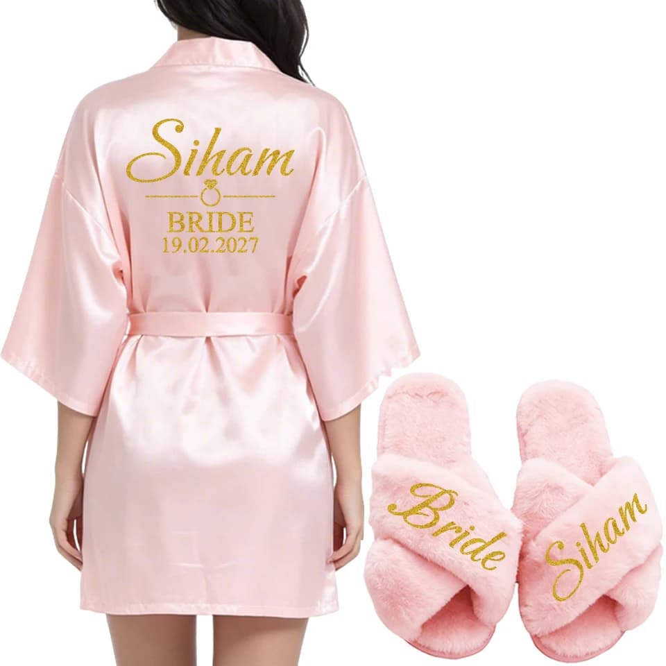 Accappatoio personalizzabile per sposa e damigella d'onore con nome e data, abito da festa di compleanno, aggiungi qualsiasi testo - Regalo unico