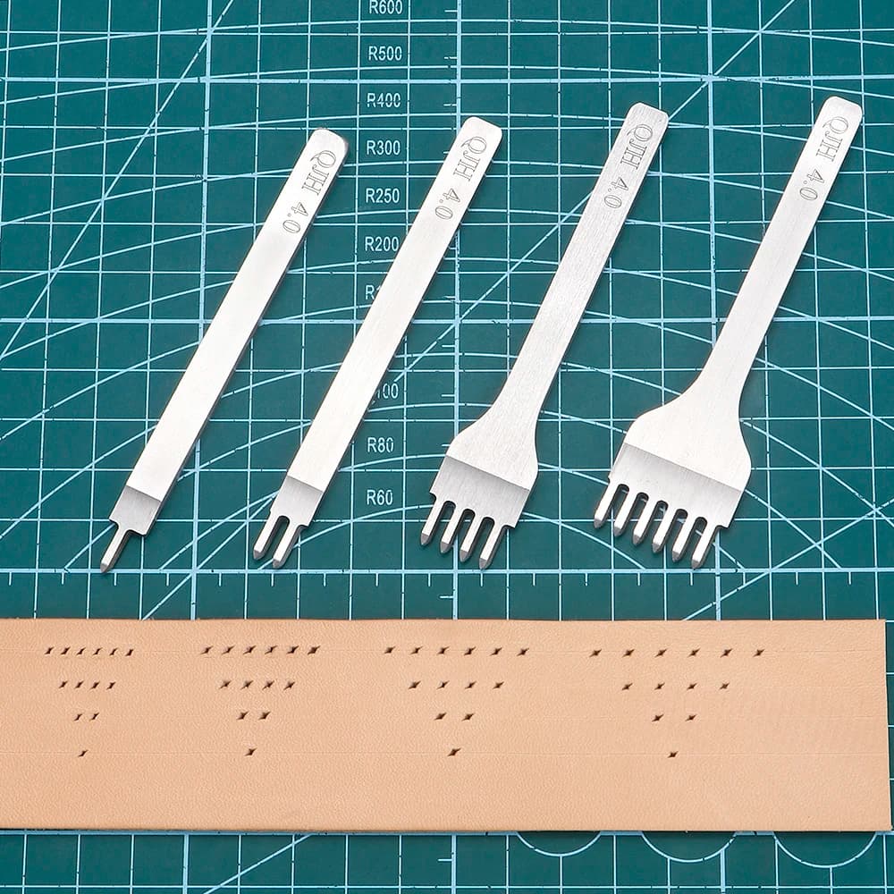 Set di 4 Utensili per Cucito e Punzonatura in Acciaio Inox a Forma di Rombo, Set di Scalpelli per Cuciture Fai-da-Te, Kit Professionale per Lavorazione del Cuoio