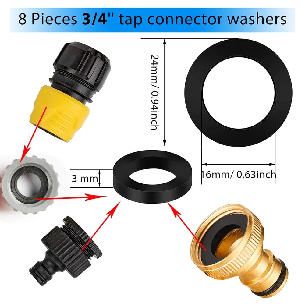 Pratici anelli di tenuta, nastro sigillante da 1/2'' o 3/4'' (16 mm), O-ring, set da 26 pezzi, neri/bianchi, rondelle in gomma per tubi da giardino
