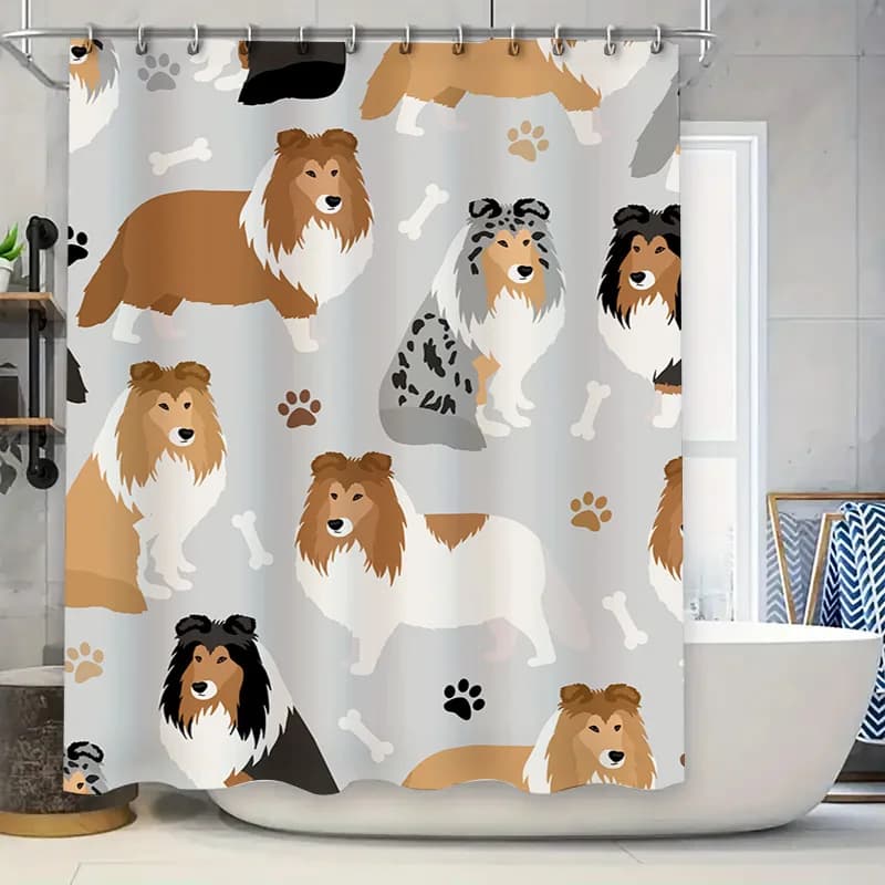 Accogliente decorazione per tenda da doccia con motivo stampato a zampa di cane per la decorazione domestica (bianco/grigio) tessuto in poliestere stampato 3D impermeabile