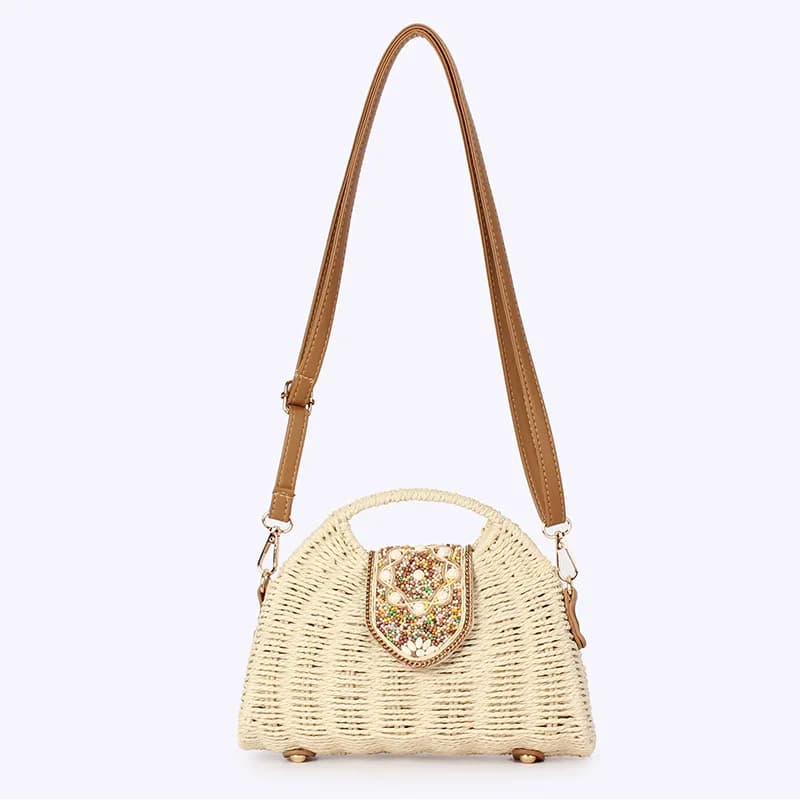 Borsa estiva in paglia intrecciata per donna Borsa a tracolla in rafia Corda di carta Boho Borse da spiaggia Borsa a tracolla messenger casual Borsa femminile