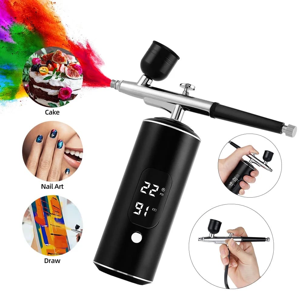 Portable aerograph kit with 0.3 mm nozzle Mini spray gun Wireless air pressure operation suitable for manicure tattoos Artistic painting