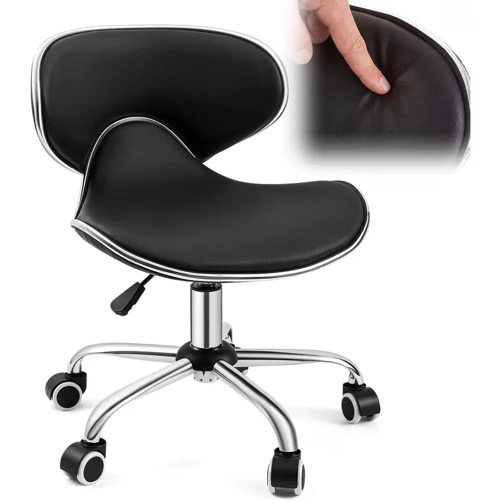 Sedia per Pedicure o Sgabello per Tecnico delle Unghie, con Supporto Ergonomico per la Schiena, Sgabello Idraulico Regolabile con Ruote, Girevole in Pelle PU
