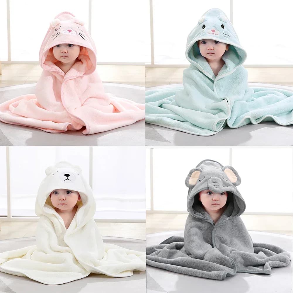 0-3Y Ultra-Soft Children's Bathrobe Flannel Mantle Hooded Cartoon Unisex Newborn Cover-Up Spa Bathrobe Bath Towel Baby Shower Gift