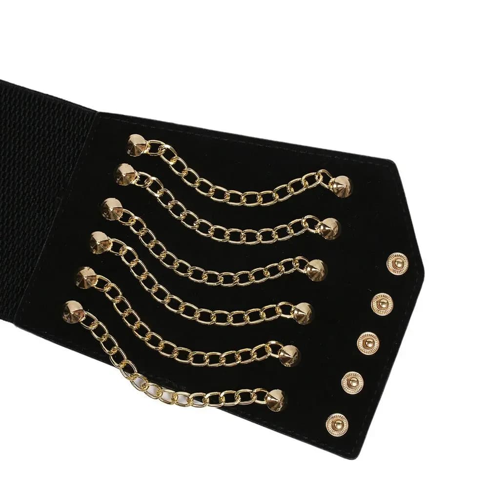 Wide Lace Chain Rivet Corset Belt Punk Style Stretchy Elastic Slimming Body Waist Belts High Waist Y2k Elastic Waistband