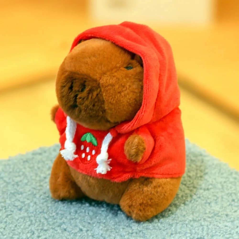 Simpatico capibara peluche con ali bambola di simulazione di piccole dimensioni animali di peluche con cappuccio ciondolo in peluche festa di compleanno