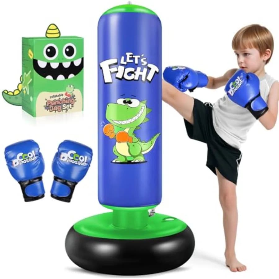 Sacco da Boxe Gonfiabile, Sacco da Boxe da 48 Pollici con Guanti da Boxe, Set da Boxe Stabile per Karate, Taekwondo, Giocattolo Dinosauro e Regali