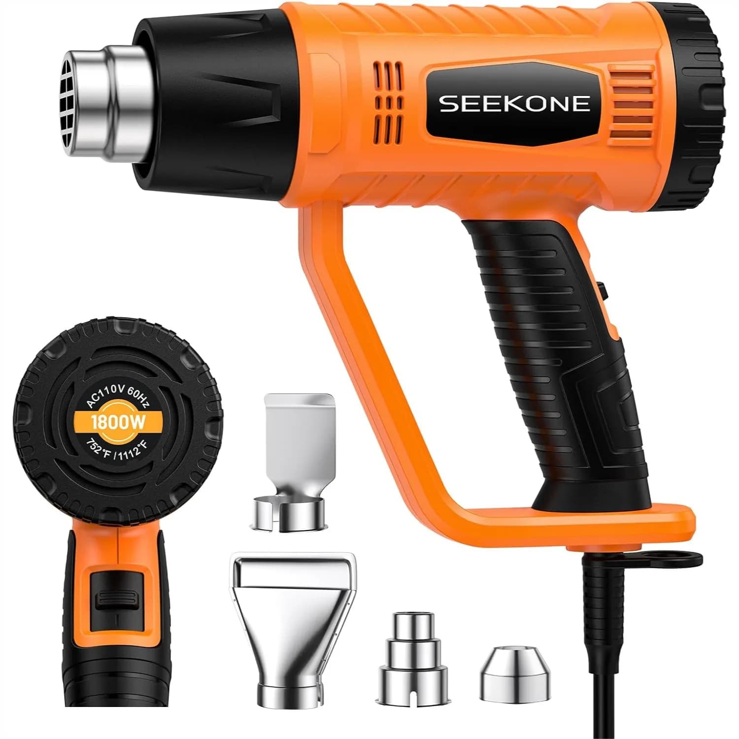 Pistola Termica 1800W a Riscaldamento Rapido, Kit Pistola ad Aria Calda con 752 ℉ & 1112 ℉ Doppia impostazione della temperatura e 4 ugelli per lavori artigianali, termoretrazione PVC