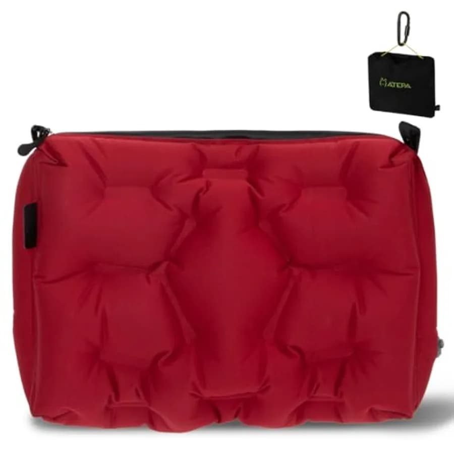 Cuscino per sedile da viaggio 4 in 1, cuscino gonfiabile portatile, supporto per collo e schiena, borsa da viaggio ultraleggera con protezione con cerniera