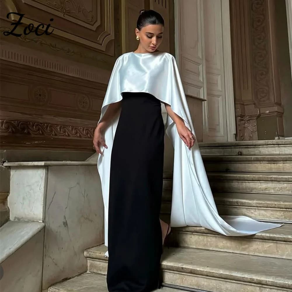 Zoci eleganti abiti da sera a sirena nera giacca bianca manica a mantella abito da ballo formale abito da ballo arabo saudita personalizzato