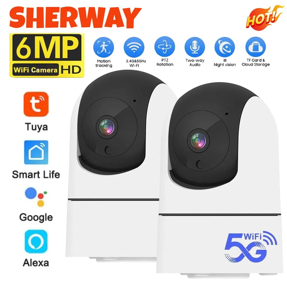 2Pc 2K 6MP Tuya 5G WiFi Telecamera IP Baby Monitor Conversazione bidirezionale interna Zoom 6x PTZ 360 ° Telecamere di sorveglianza Cam di protezione di sicurezza