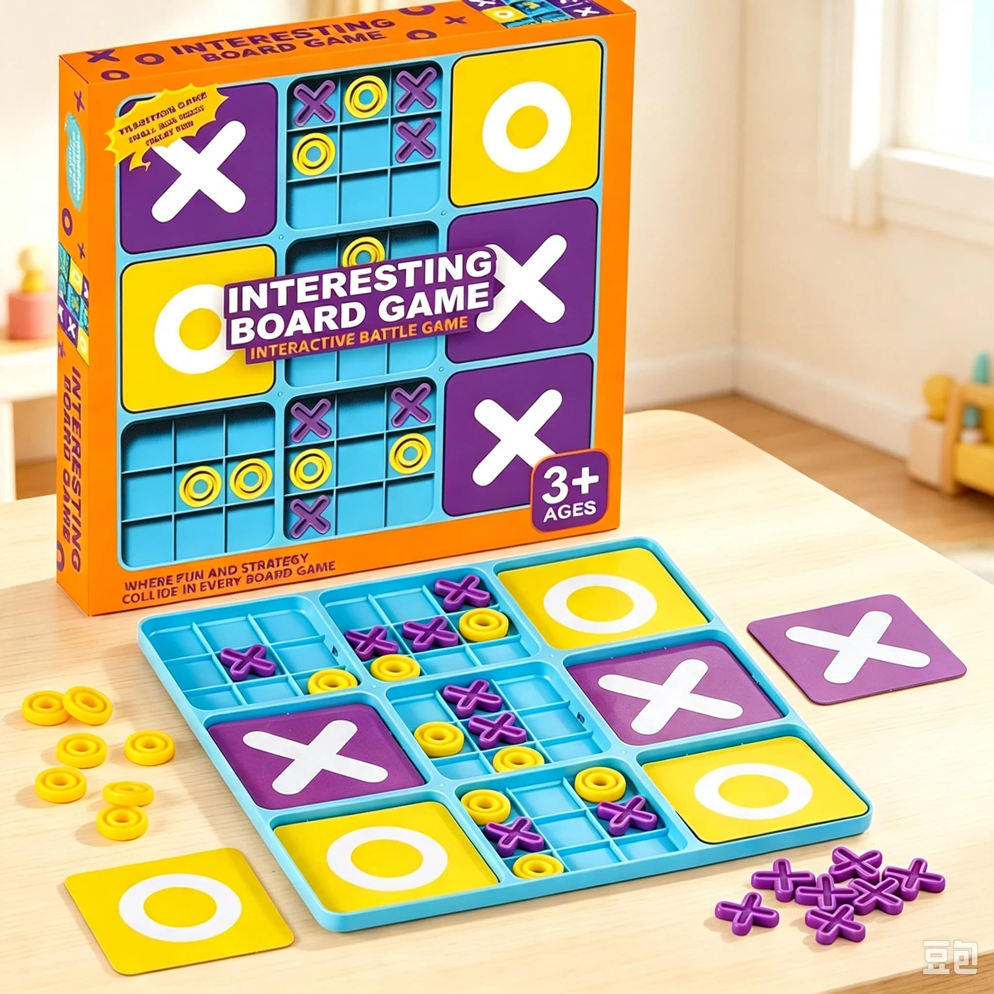 Ox Chess Children's Toy Tic-Tac-Toe Logic Thinking Training Two-Player Battle Parent-Child Interaction Nine-Grid Game Desktop Toy Ideal Gift for Halloween and Christmas