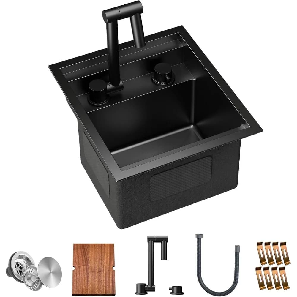 Lavello da cucina per camper 13x15x9 pollici, lavello da bar sottopiano a vasca singola con rubinetto e tagliere, grigio scuro