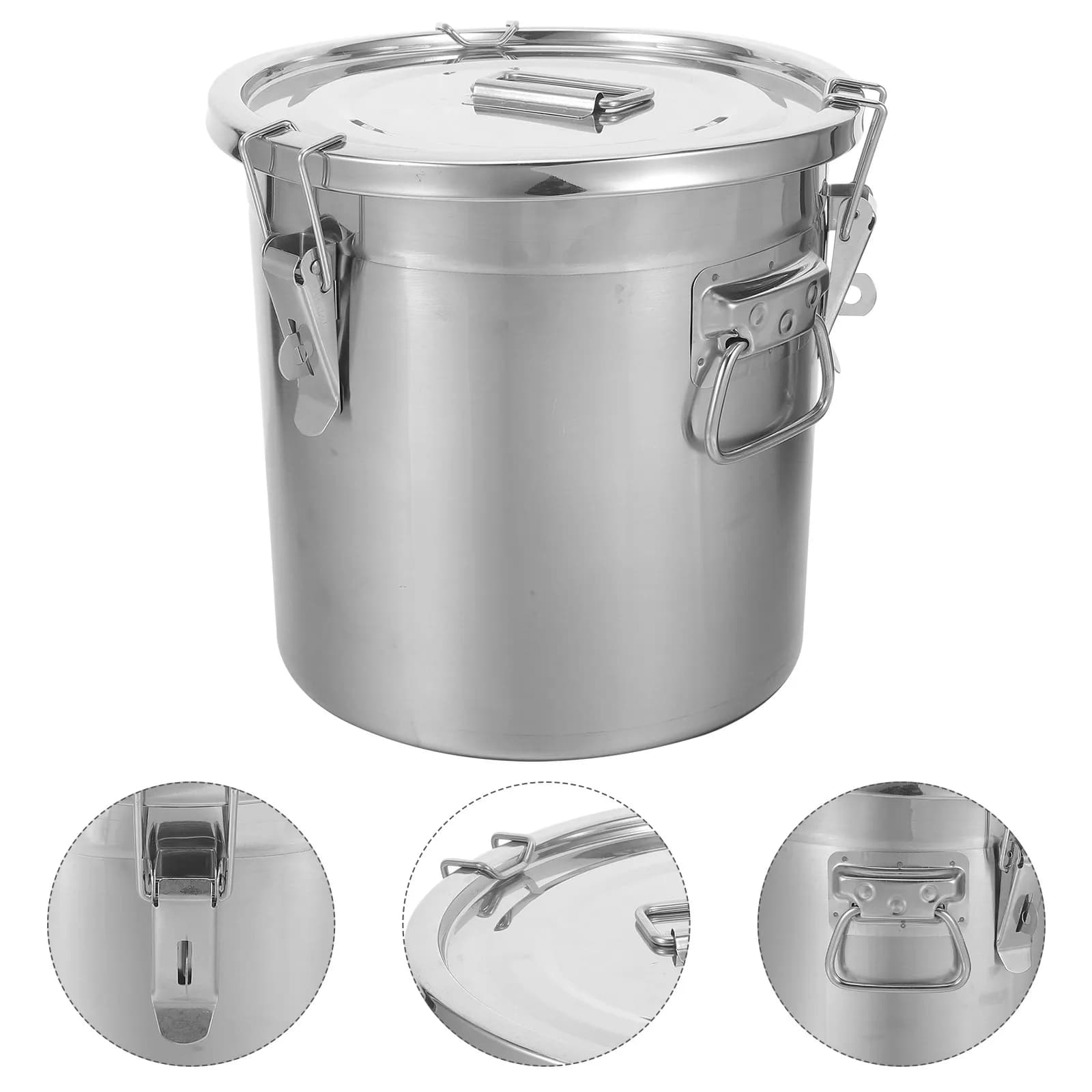 Contenitore per Alimenti in Acciaio Inox, Barattolo Ermetico con Coperchio a Chiusura, per Riso, Farina, Cereali, Legumi, Dispensa, Secchio Metallico per Catering