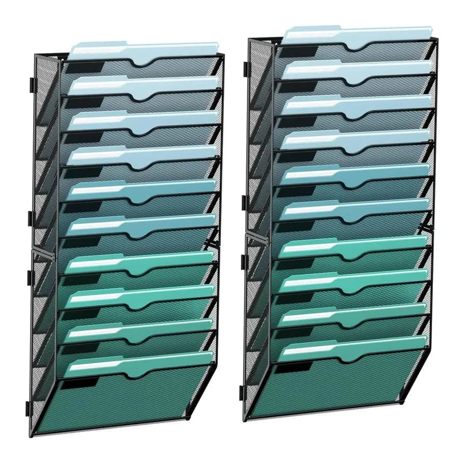 Organizzatore da parete a 10 livelli, Portadocumenti da parete per fogli, cartelle, riviste, Organizzatore da parete per blocco note, Montaggio richiesto, Nero