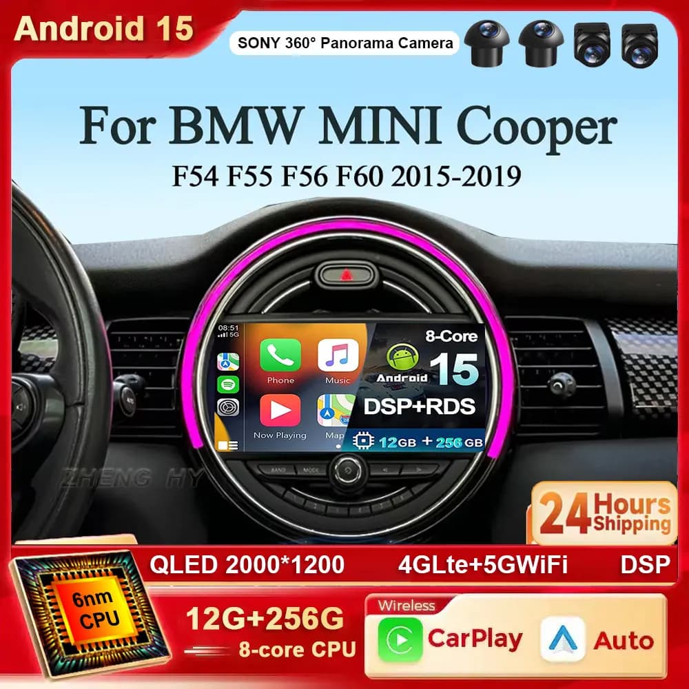 Android 15 Per BMW MINI Cooper F54 F55 F56 F60 2015-2019 2K Carplay Autoradio Multimediale Lettore Video stereo GPS 4G WIFI BT DSP