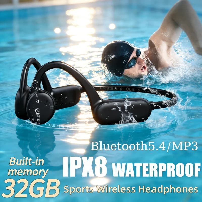 Bone Conduction Headphones IPX8 Waterproof MP3 32GB Bluetooth5.4 Wireless Headphones With Mic Swimming Sports Fitness New 2026