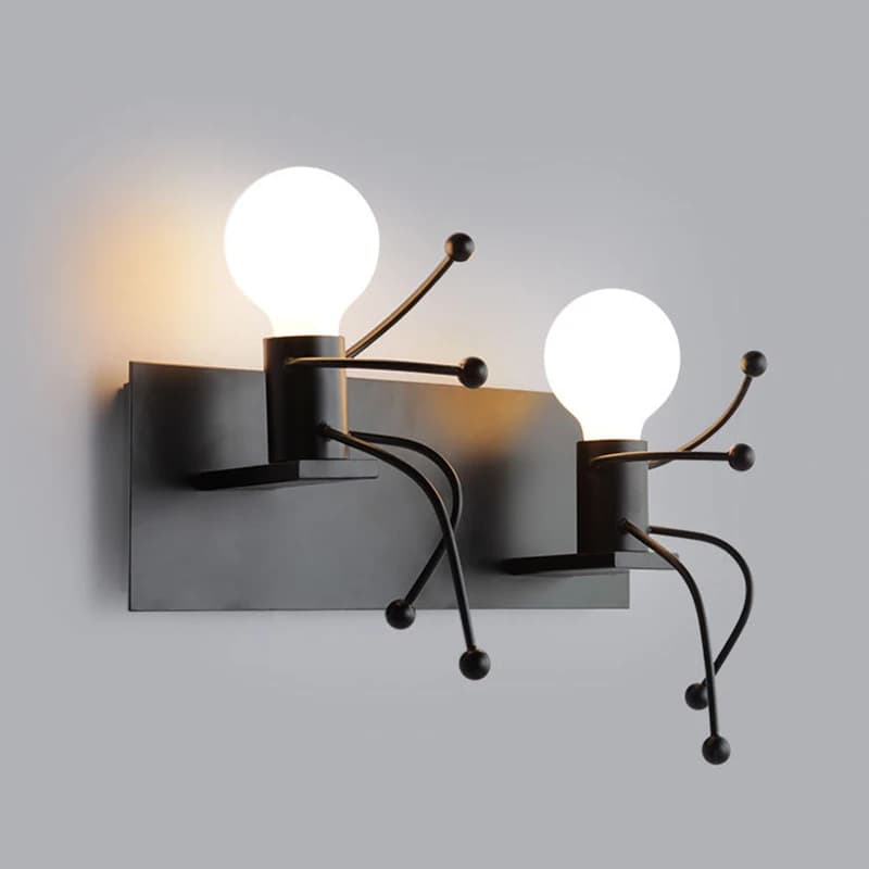 Creative Cartoon Figurine Wall Lamp Retro Warm Living Room Bedroom Decorative Light E27 Black Artistic Bedside Lamp
