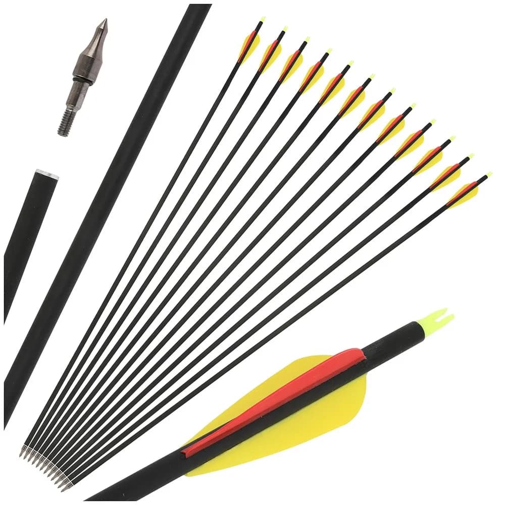 6/12 pezzi tiro con l'arco 31.5 ''colonna vertebrale 500 freccia in carbonio misto caccia 100gr punte arco tiro al bersaglio per arco ricurvo composto all'aperto