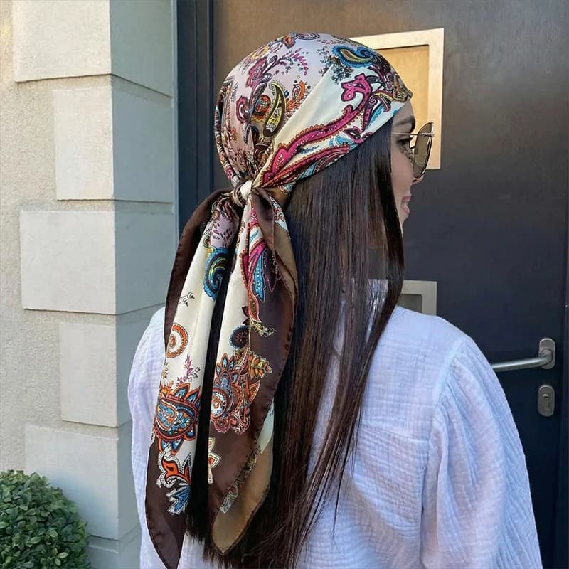 Foulard quadrato di lusso da 90 cm in raso di seta, sciarpa da donna, hijab, bandana, copricapo musulmano, scialle, fascia per capelli, sciarpa da collo