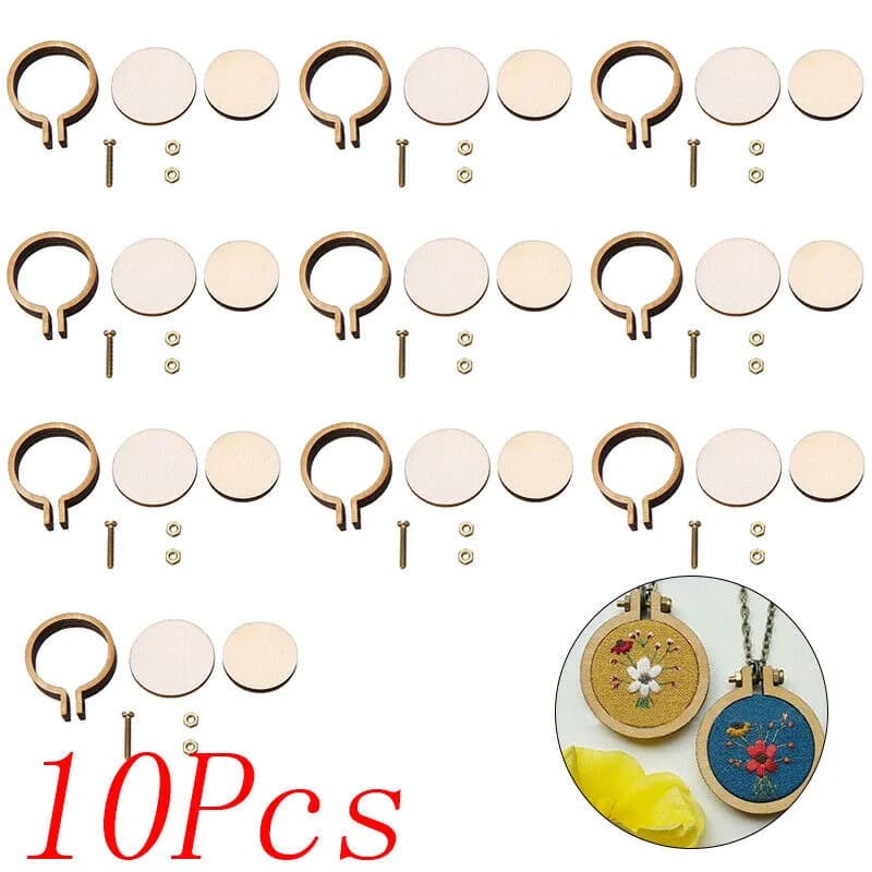 10x 20x Mini anello da ricamo a cerchio Cornice in legno per punto croce Ciondolo fatto a mano Artigianato Cerchio da ricamo Kit da cucito