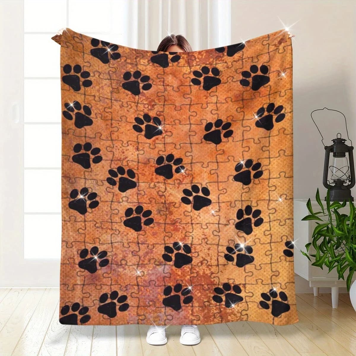 Coperta in flanella Cozy Puzzle con stampa di zampa di cane – Coperta ultra morbida e calda per camera da letto, campeggio e picnic, regalo ideale per gli amanti degli animali domestici