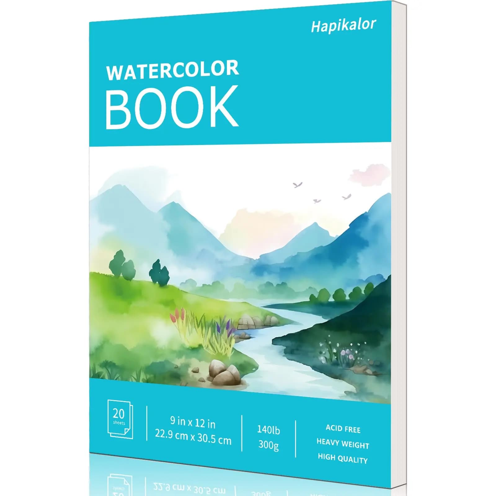 Watercolor Paper Pad 9"x12", 140lb/300gsm, Art Supplies for Adults & Kids, Watercolor Sketchbook Teal