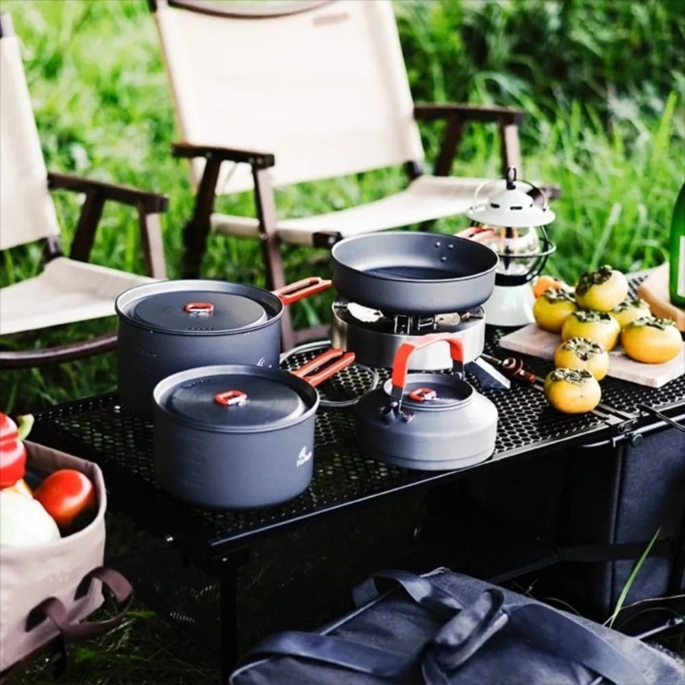 Resistant 0.9 liters outdoor pan with folding handle Non-stick camping pots Light portable steak pan from picnic