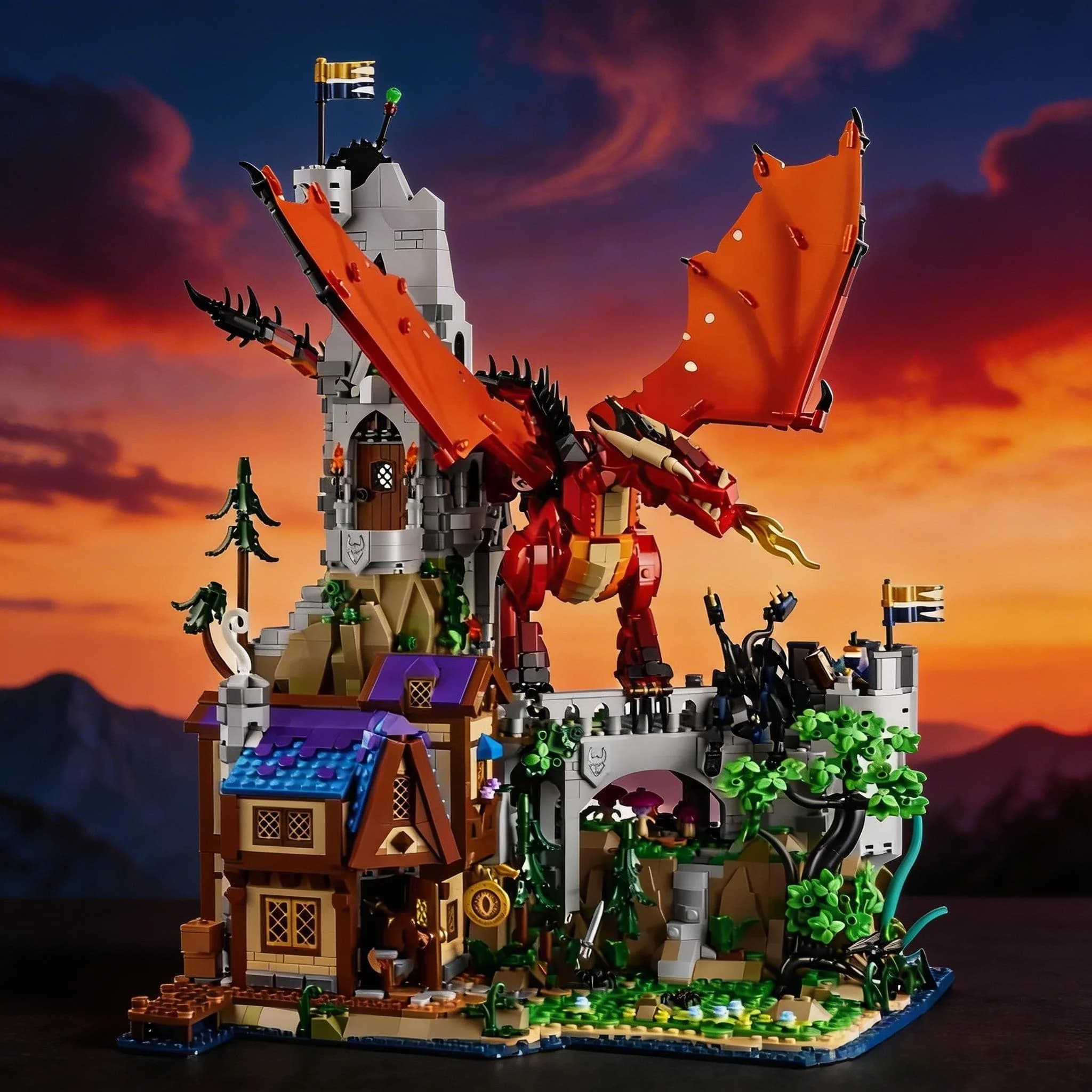 Nuovo modello Castello del Drago Rosso Dungeon, decorazione natalizia, giocattoli educativi in mattoncini per bambini