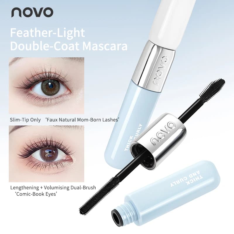 NOVO Feather and Thick Eyelash Double Head Eye Black Thick and Thin Double Brush Design Creates Slim and Thick Makeup Effects